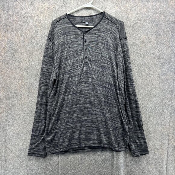 John Varvatos USA Shirt Mens Large Gray Black Henley Long Sleeve Stretch Knit - Picture 1 of 8